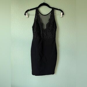 Lulu’s Black Lace and Mesh Bodycon mini Dress